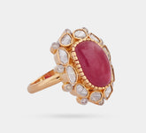 Tourmaline Studded Polki & Rose cut Diamond ring